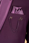 Plum Embellished Suit with Satin Lapel and Shoulder Beadwork
