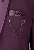 Plum Embellished Suit with Starburst Shoulder Detailing and Satin Lapel