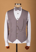 Taupe Embellished Three-Piece Suit with Beaded Detailing and Bow Tie