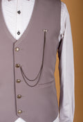 Taupe Embellished Three-Piece Suit with Beaded Detailing and Bow Tie
