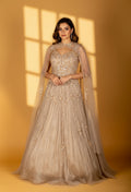 Champagne Gold Embellished Gown with Cape