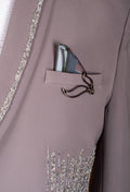 Taupe Embellished Three-Piece Suit with Beaded Detailing and Bow Tie
