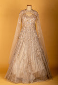 Champagne Gold Embellished Gown with Cape