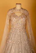 Champagne Gold Embellished Gown with Cape