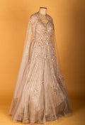Champagne Gold Embellished Gown with Cape