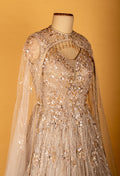Champagne Gold Embellished Gown with Cape