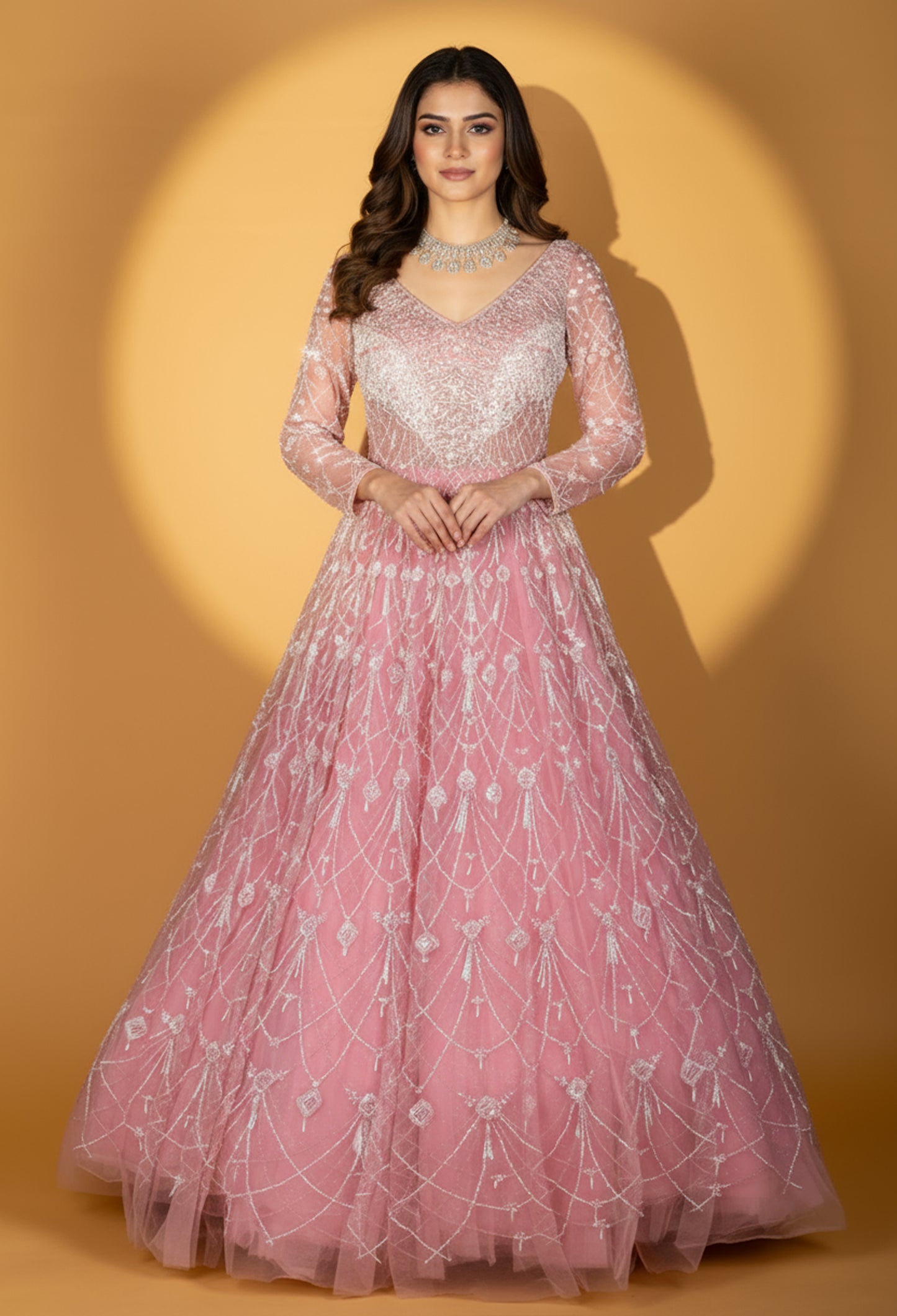 Blush Pink Hand-Embellished Net Gown