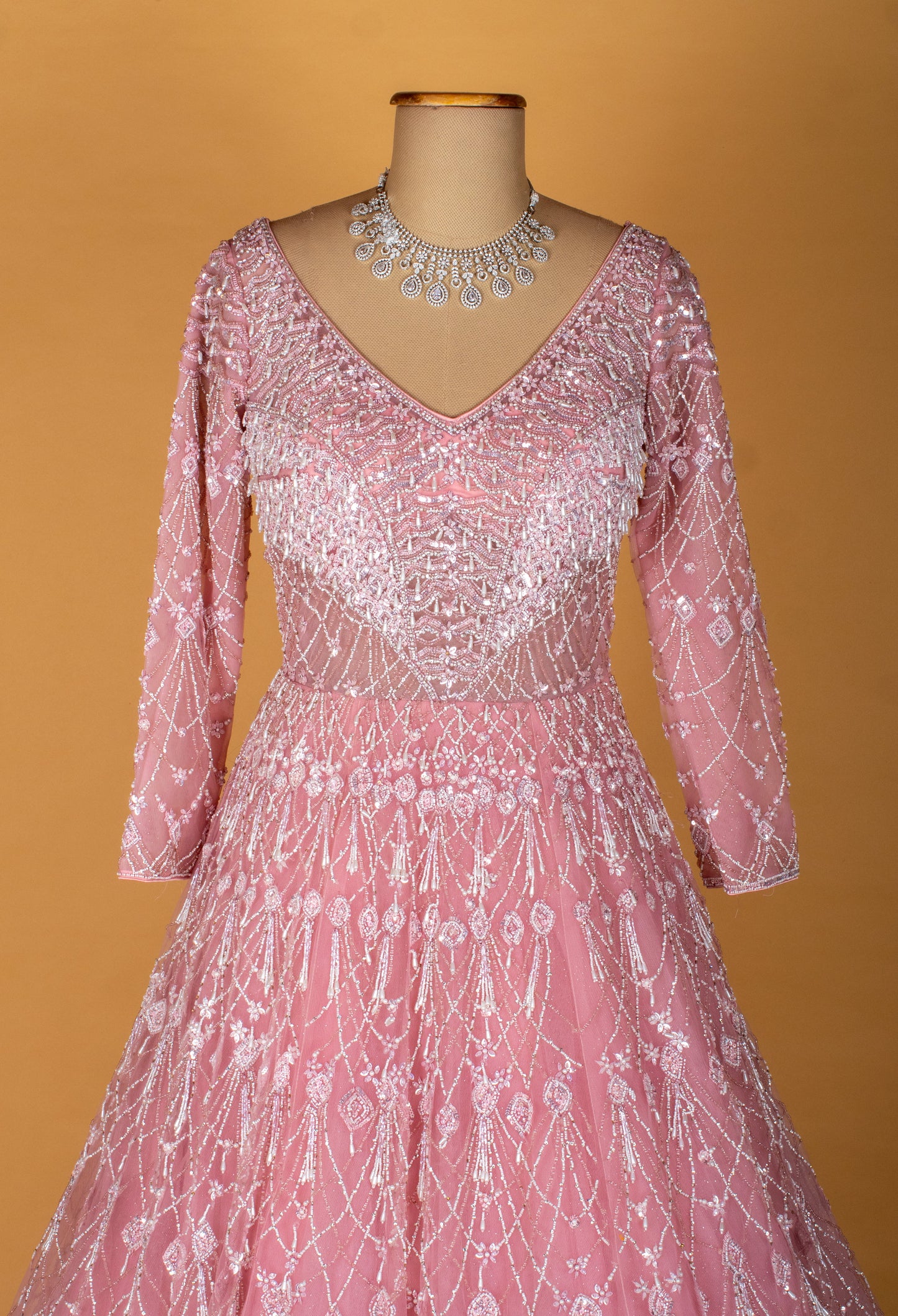 Blush Pink Hand-Embellished Net Gown