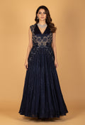 Navy Blue Sequin Embellished Gown