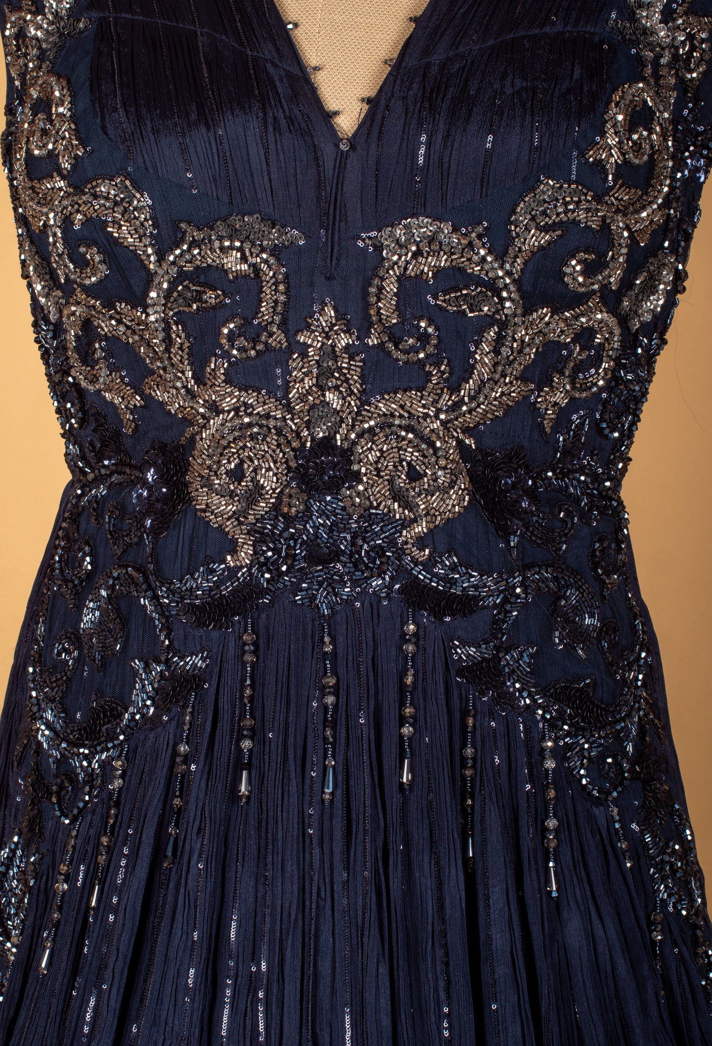 Navy Blue Sequin Embellished Gown