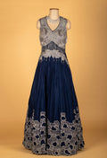 Midnight Navy Embellished Gown with Silver Detailing