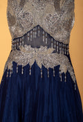 Midnight Navy Embellished Gown with Silver Detailing