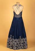 Midnight Navy Embellished Gown with Silver Detailing