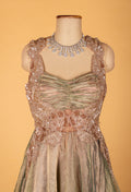 Sage Green Ruched Bodice Embellished Gown
