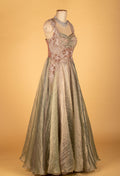 Sage Green Ruched Bodice Embellished Gown