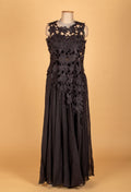 Black 3D Floral Appliqué Gown
