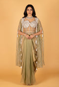 Sage Green Embroidered Drape Set with Bustier and Cape