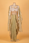 Sage Green Embroidered Drape Set with Bustier and Cape