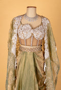 Sage Green Embroidered Drape Set with Bustier and Cape