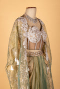 Sage Green Embroidered Drape Set with Bustier and Cape