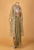 Sage Green Embroidered Drape Set with Bustier and Cape