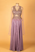 Lavender Embellished Crop Top and Palazzo Set with Cape