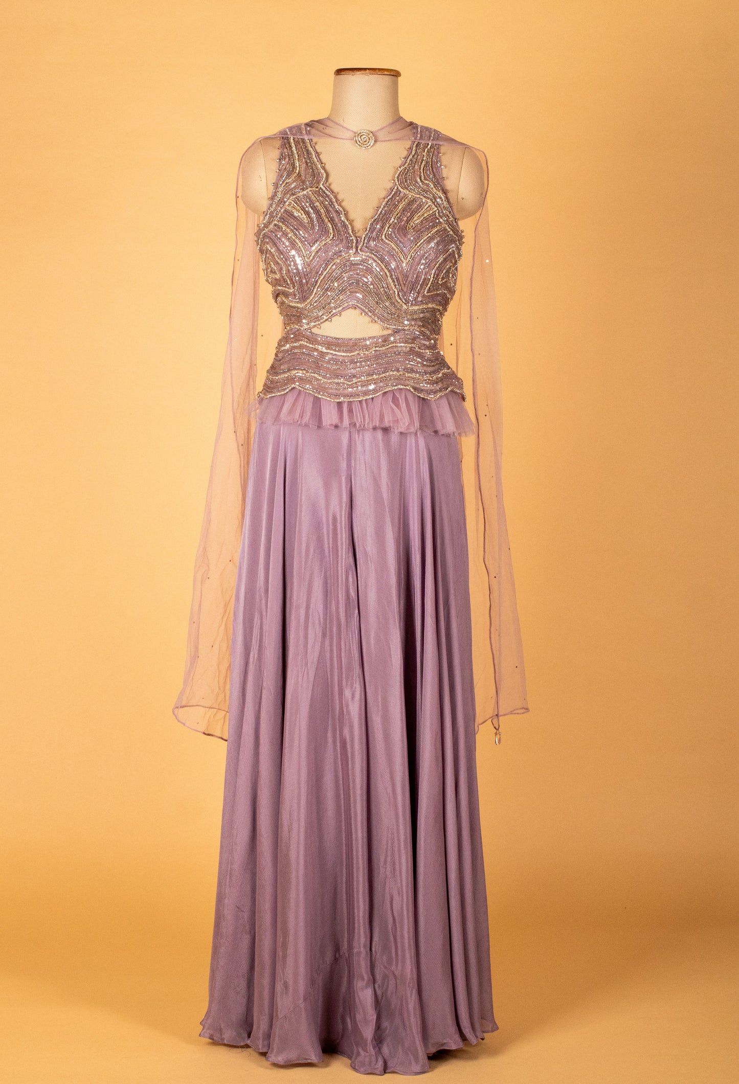 Lavender Embellished Crop Top and Palazzo Set with Cape