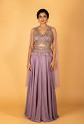 Lavender Embellished Crop Top and Palazzo Set with Cape