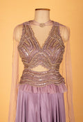 Lavender Embellished Crop Top and Palazzo Set with Cape