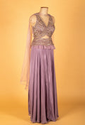 Lavender Embellished Crop Top and Palazzo Set with Cape