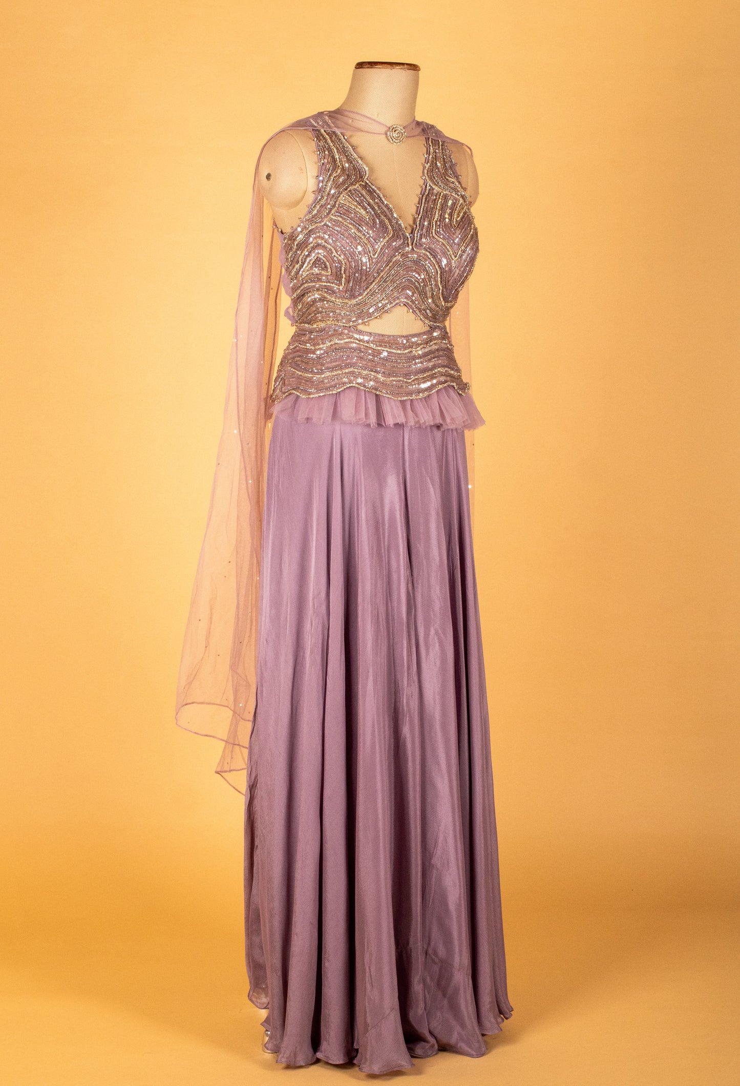 Lavender Embellished Crop Top and Palazzo Set with Cape