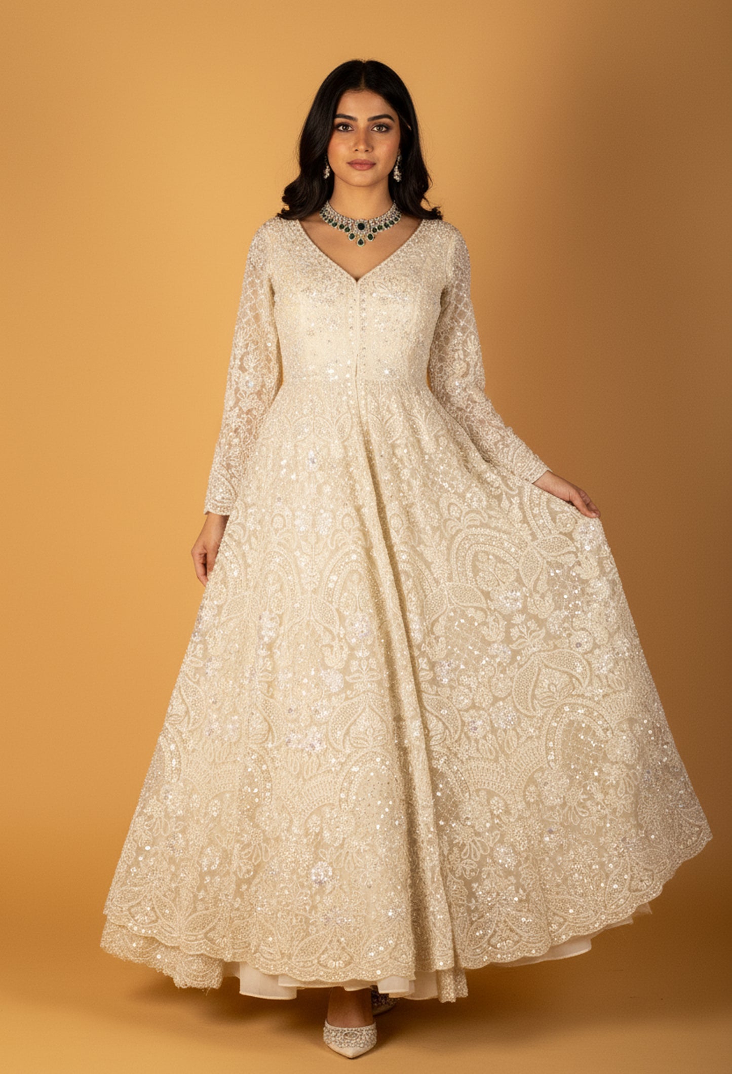 Ivory Hand-Embroidered Bridal Anarkali Set with Dupatta