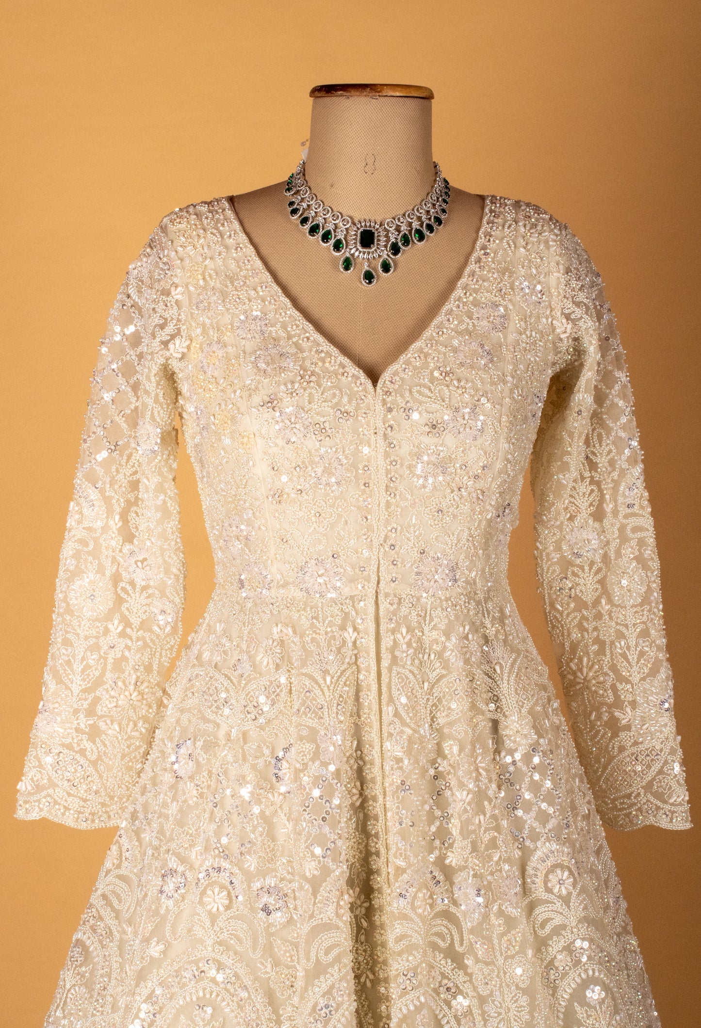 Ivory Hand-Embroidered Bridal Anarkali Set with Dupatta