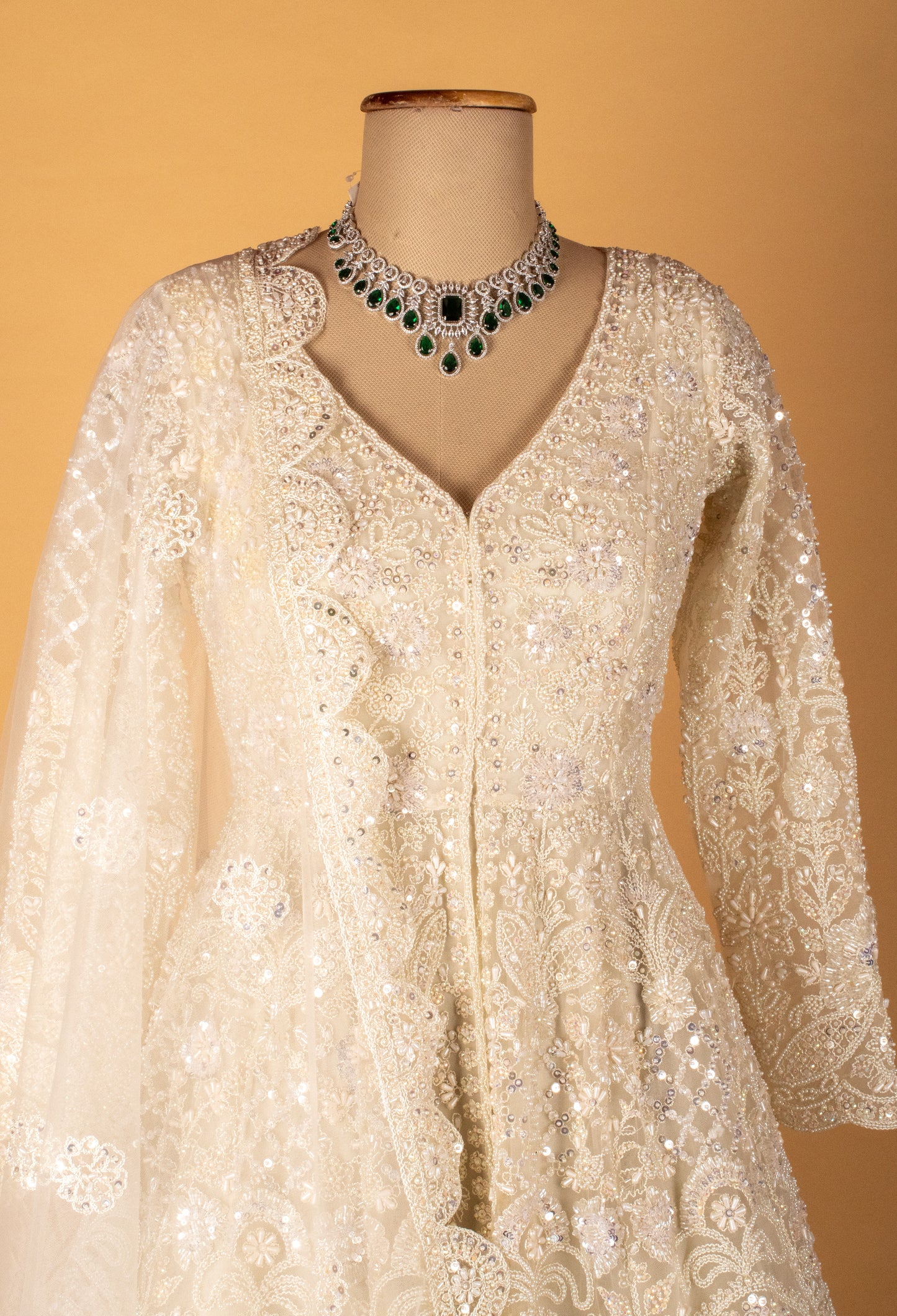 Ivory Hand-Embroidered Bridal Anarkali Set with Dupatta