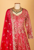 Crimson Red Embroidered Crop Top Lehenga Set with Sequin Dupatta by Asma