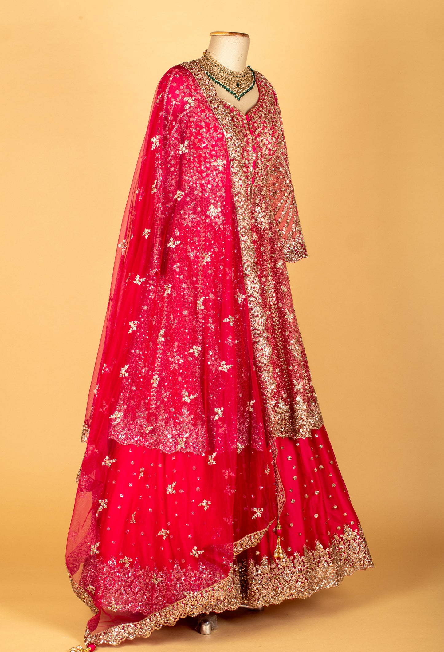 Crimson Red Embroidered Crop Top Lehenga Set with Sequin Dupatta by Asma