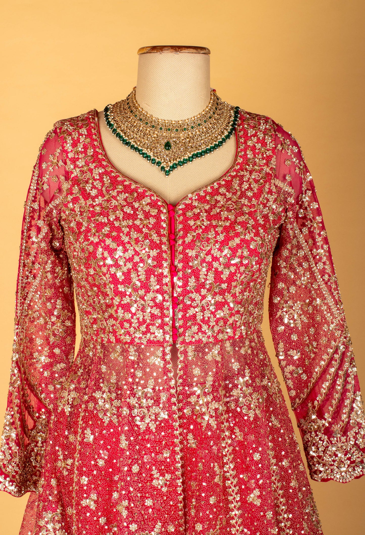 Crimson Red Embroidered Crop Top Lehenga Set with Sequin Dupatta by Asma