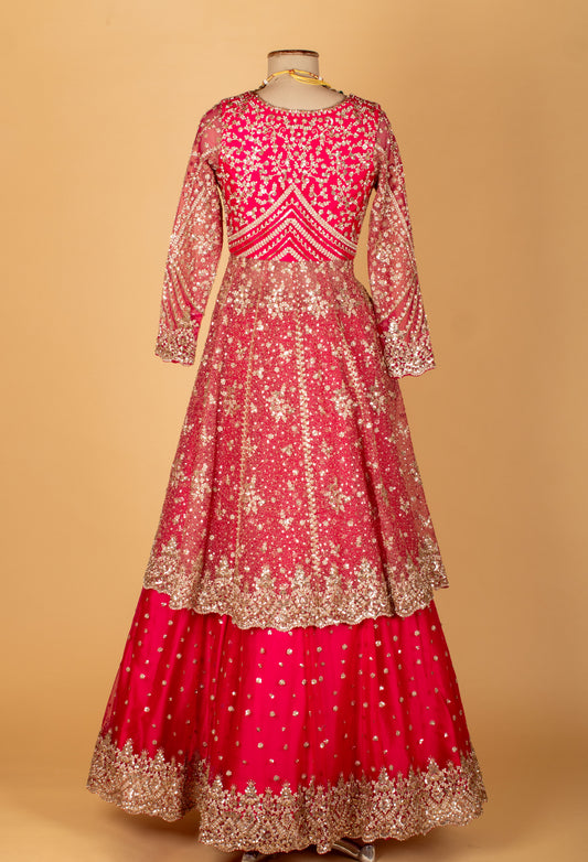 Crimson red embroidered lehenga set with sequin dupatta – product image 2