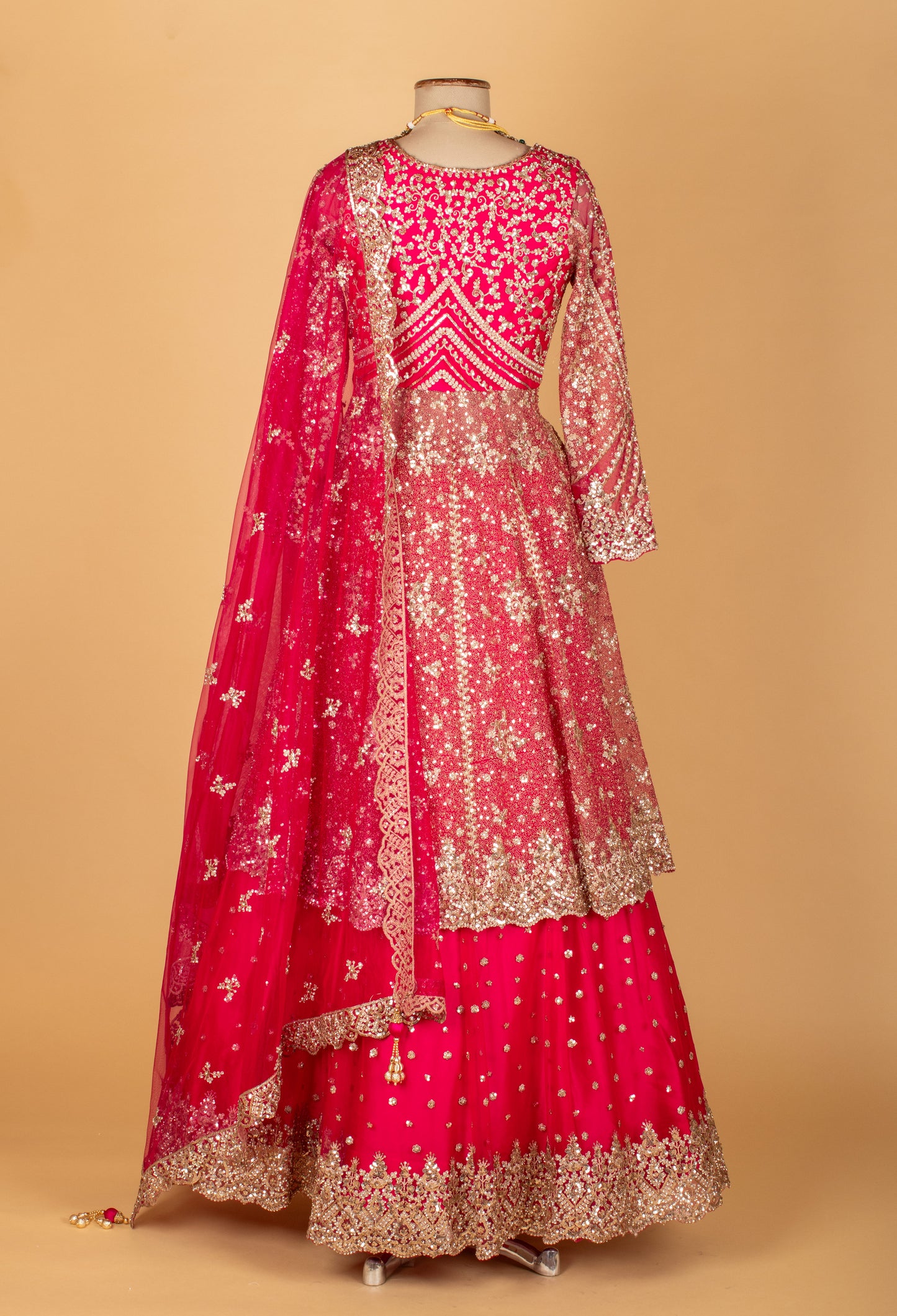 Crimson Red Embroidered Crop Top Lehenga Set with Sequin Dupatta by Asma