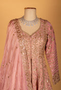Blush Pink Embroidered Crop Top Lehenga Set with Sequin Dupatta