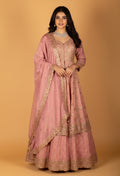 Blush Pink Embroidered Crop Top Lehenga Set with Sequin Dupatta