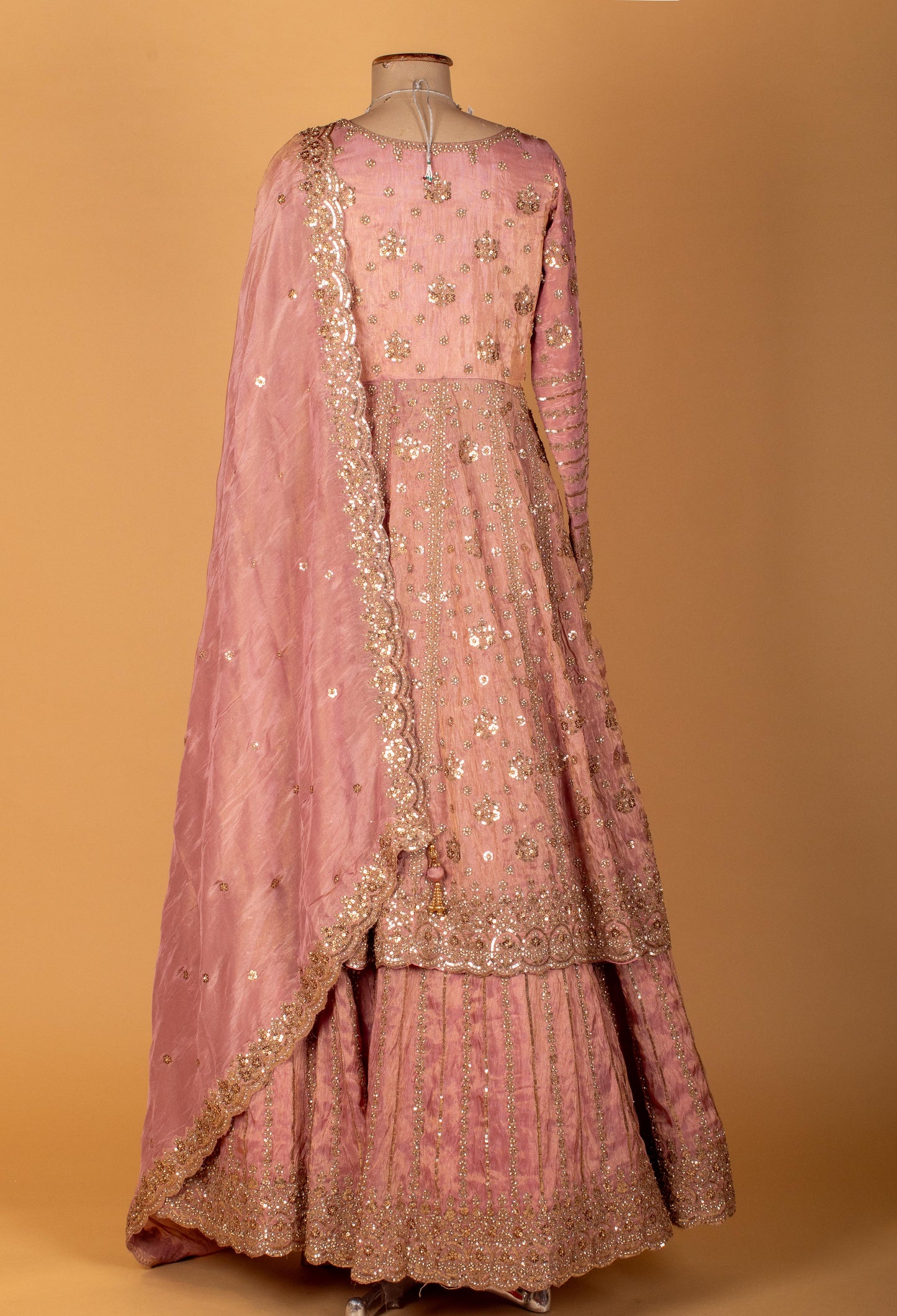 Blush Pink Embroidered Crop Top Lehenga Set with Sequin Dupatta