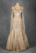 Champagne Gold Sequin Embellished Lehenga Set with Cape Dupatta