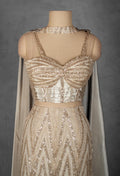 Champagne Gold Sequin Embellished Lehenga Set with Cape Dupatta