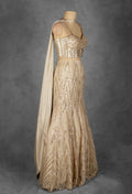 Champagne Gold Sequin Embellished Lehenga Set with Cape Dupatta