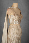 Champagne Gold Sequin Embellished Lehenga Set with Cape Dupatta