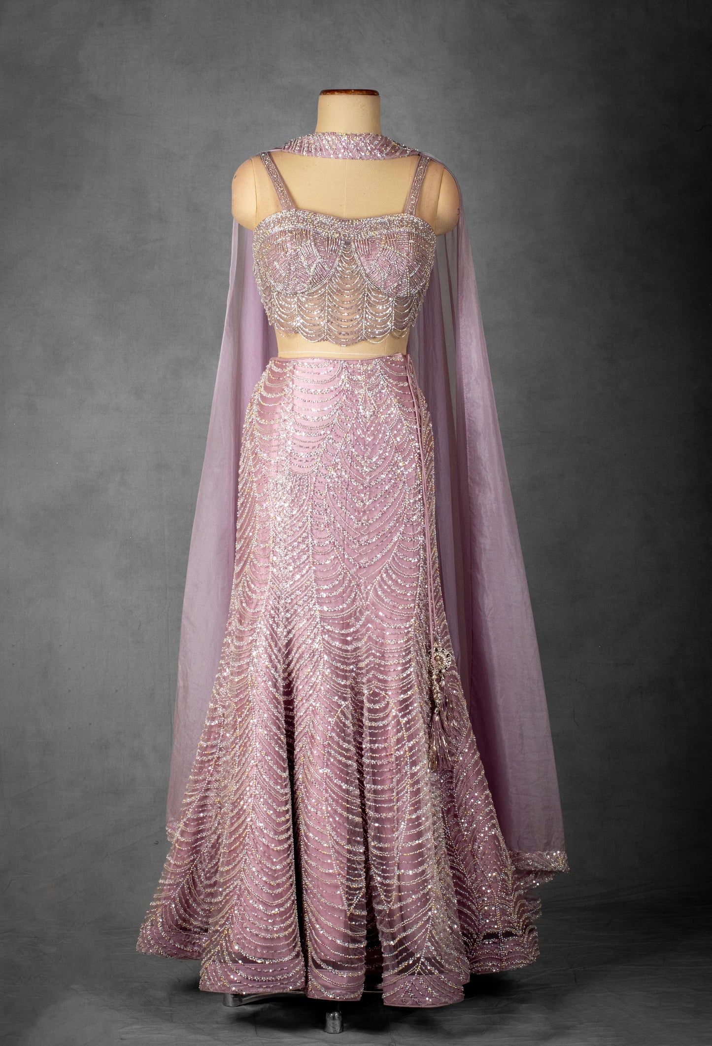 Lavender Sequin Embellished Lehenga Set with Cape Dupatta