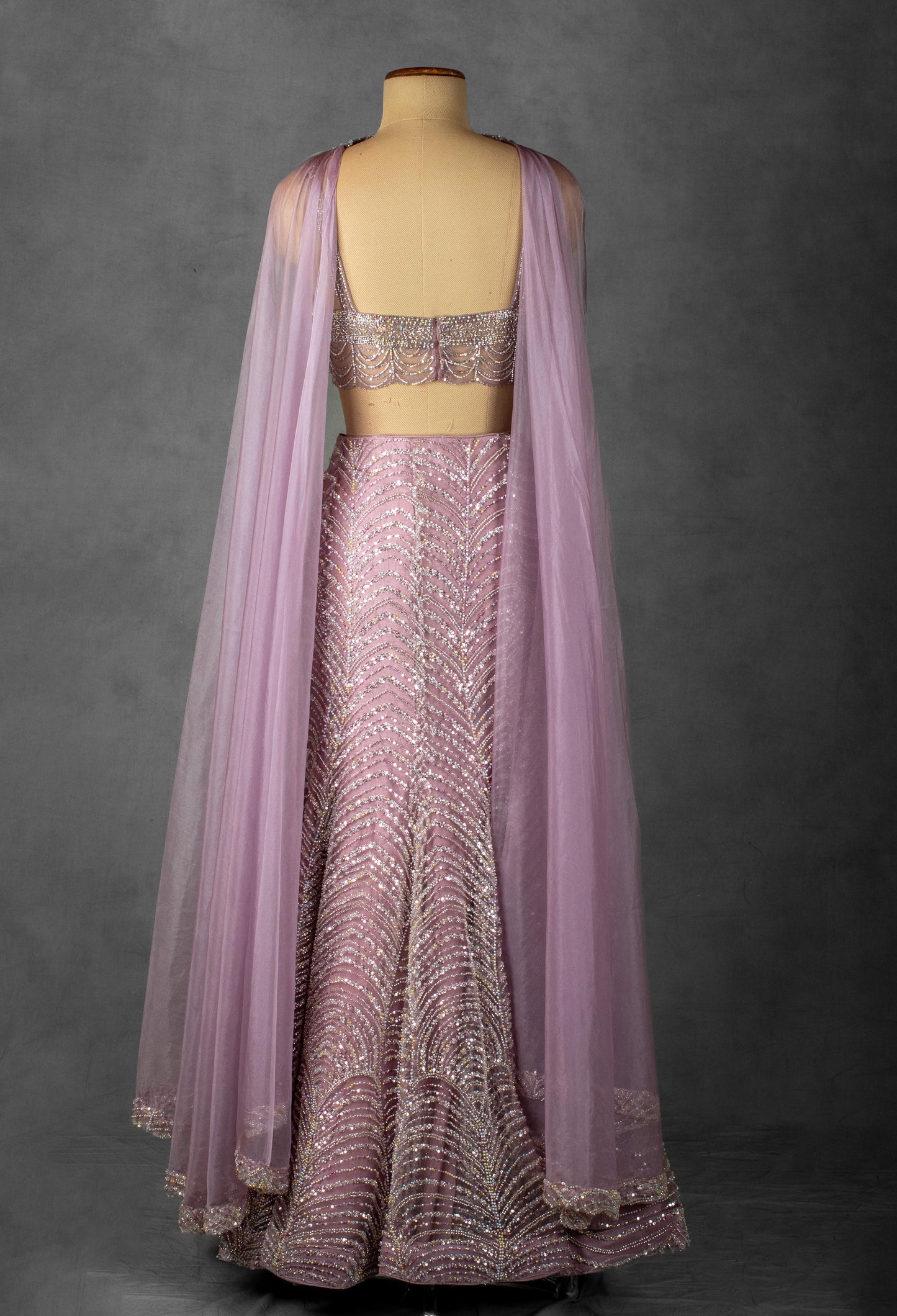 Lavender Sequin Embellished Lehenga Set with Cape Dupatta