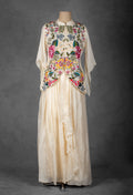 Ivory Layered Dress with Multicolor Hand-Embroidered Jacket