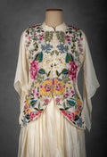 Ivory Layered Dress with Multicolor Hand-Embroidered Jacket